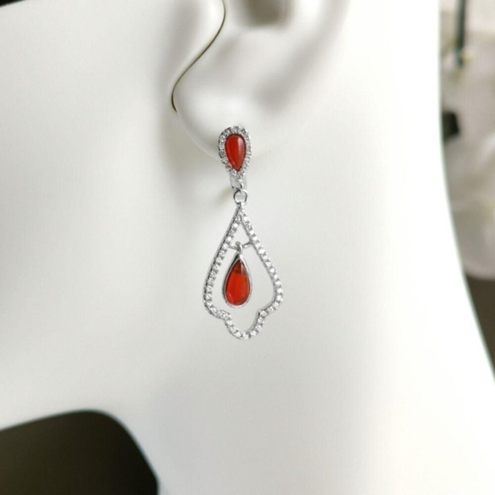 Sterling silver CZ Carnelian drop lever back Earrings - Picture 7 of 7